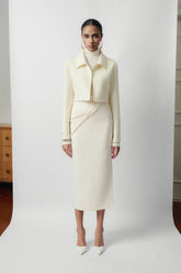 Tailored Blend Skirt With Draped Panel And High Waist Midi Silhouette